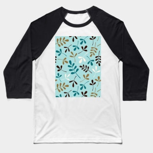 Assorted Leaf Silhouettes Teals Crm Brown Gld Baseball T-Shirt